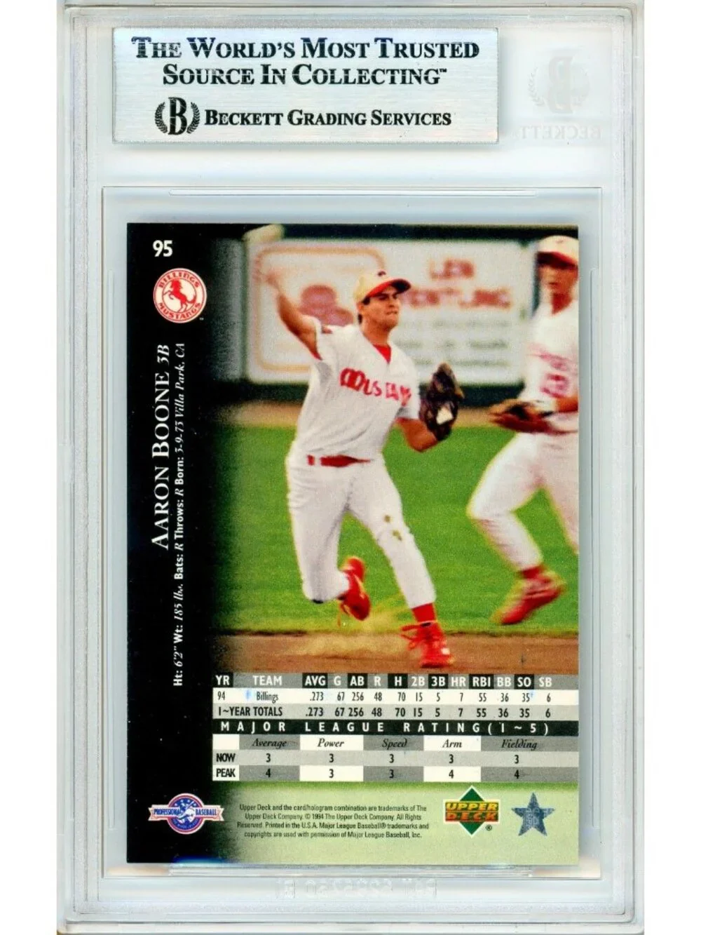 Aaron Boone Signed 1994 Upper Deck Card Cincinnati Reds BAS Slabbed Autograph